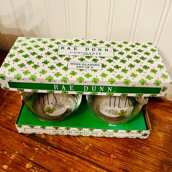 Rae Dunn Stemless Wine Glasses His/Hers St Patty’s Day - Picture 2 of 3